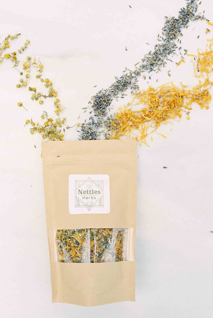 Soothing Relief is a blend of organic herbs that provide anti-inflammatory, vulnerary and antimicrobial properties. Made using organic yarrow, organic marshmallow leaf, organic lavender, organic chamomile, organic calendula, and sea salt